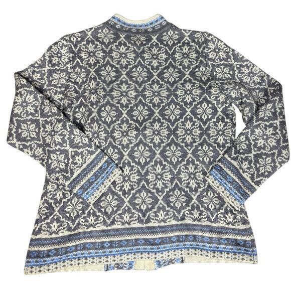 Appleseed’s Fair Isle Zip Sweater Jacket M Nordic Snowflake Blue Gray Wool Blend - Picture 7 of 7